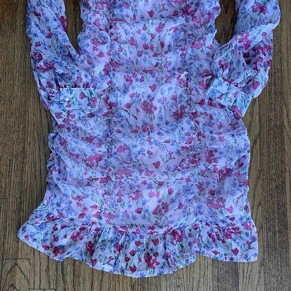 Women’s LS Mini Ruched Floral Dress - Picture 6 of 8
